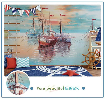 电视背景墙壁画墙布无缝厂家定制童趣卡通儿童房北欧现代沙发客厅