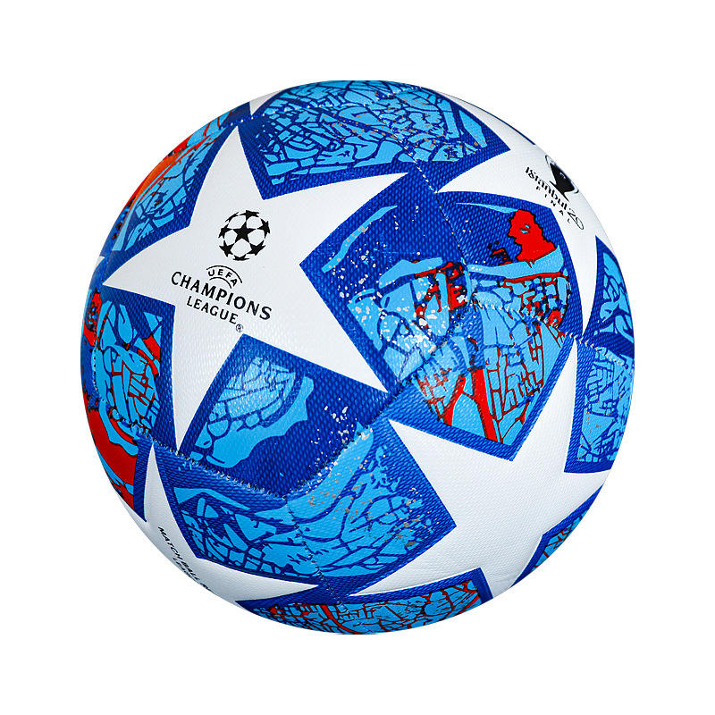 Liga de Campeones máquina de coser mano de coser pu4 no. 5 fábrica de fútbol al por mayor comercio exterior estrella azul de hielo