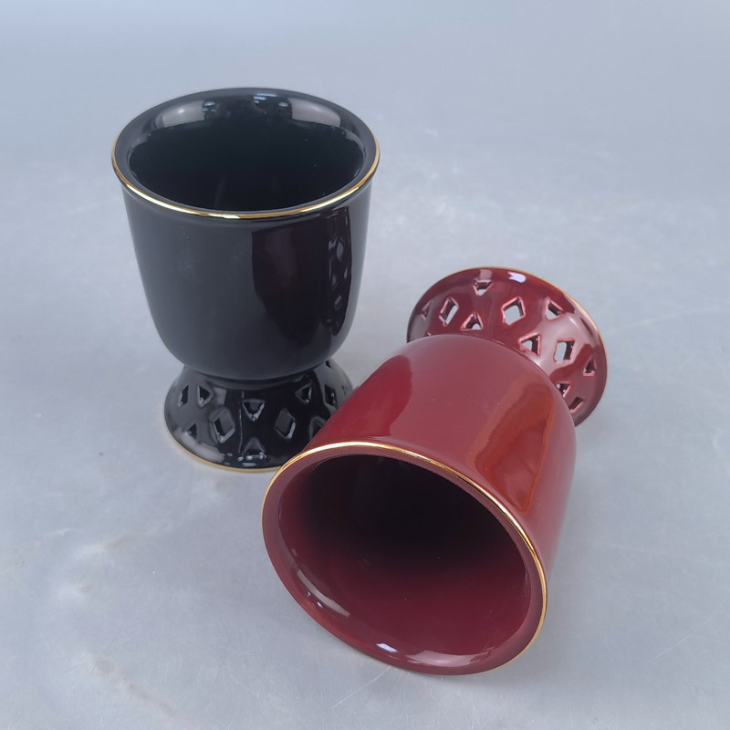 Taza de cerámica de alta temperatura hueca, taza de agua de alto pie, taza de cerámica de helado de alta calidad, taza de helado de estilo japonés