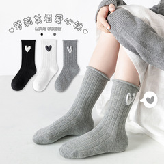 Children's socks spring black and white gray curled cotton Korean version ins sweat-absorbent girls mid-tube children's socks wholesale factory