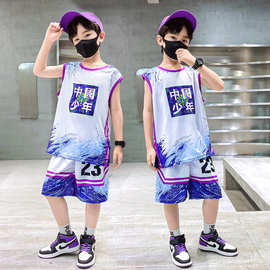 新品男童衣服速干背心套装夏季薄款无袖运动夏装儿童大童篮球服潮