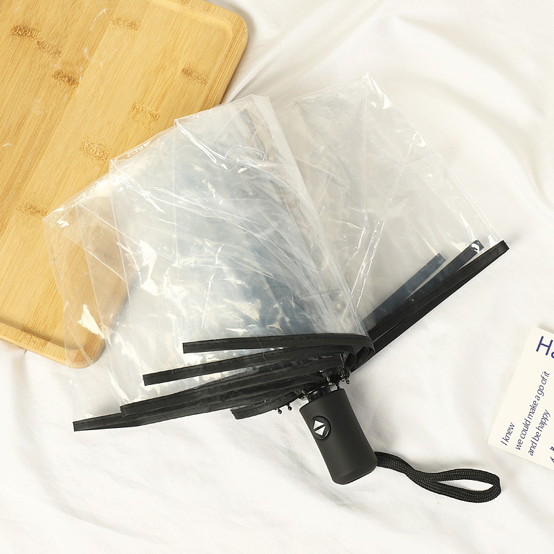 Nuevo paraguas de estudiante portátil automático triple plegable unisex soleado y lluvioso paraguas rojo neto publicidad paraguas transparente