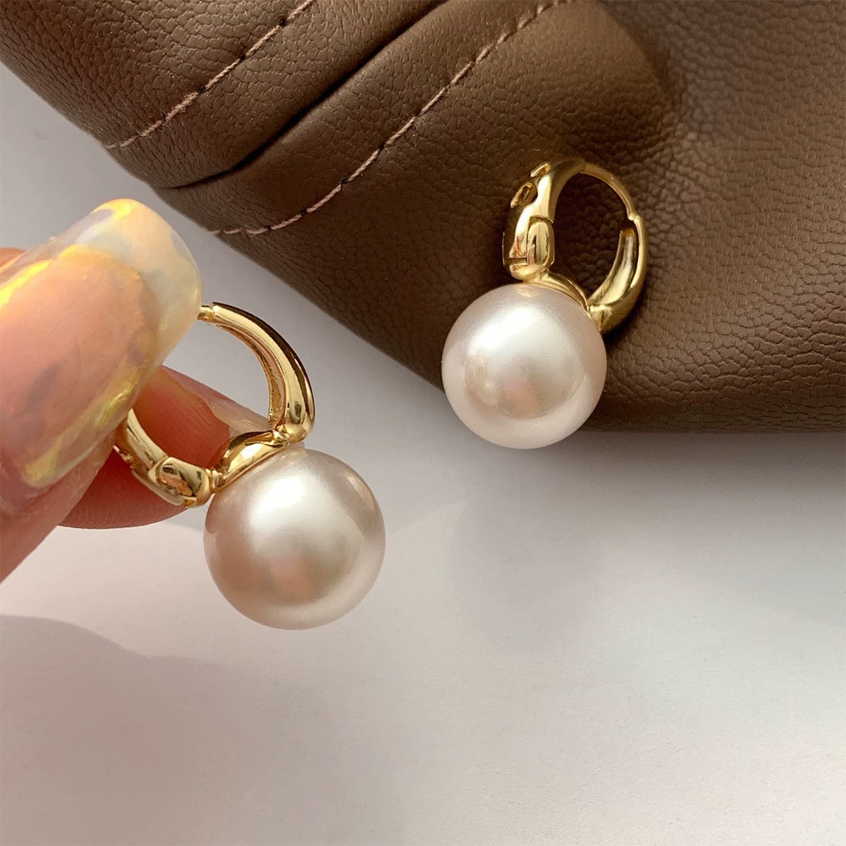 Earrings from pearl, small design ear clips, silver 925 sample
