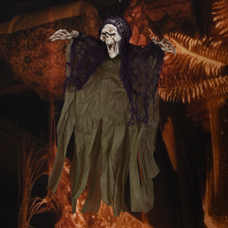 Fantasma de gasa y cráneo colgante (cuatro colores) - Decoración de Halloween y Festival de Fantasmas, con ventosa para colgar, arreglo de ambiente