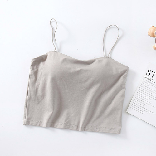 Cotton Modal with padded straps all-in-one bra-free tube top women's vest short navel-baring chest-wrapped bottoming shirt