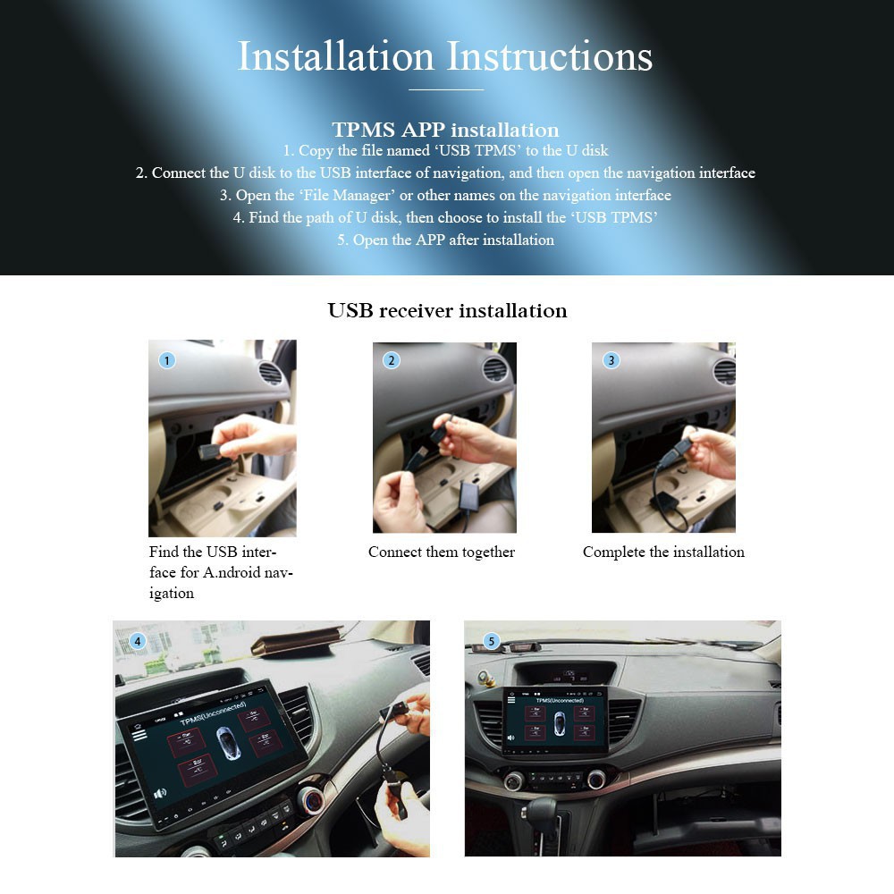 Cross-Border Android Navigation Car USB Tire Pressure Monitoring System Tpms Internal and External Wheel Temperature Detection