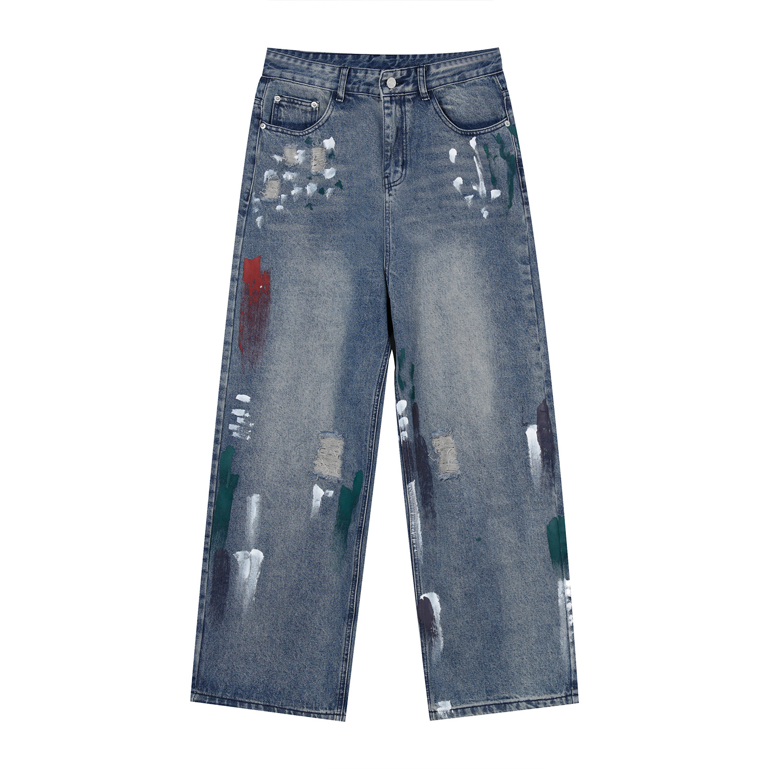 MTLCLOTHES Hombres| Nuevos productos de invierno coreanos pesados pintados a mano graffiti estilo de diseño de jeans rectos sueltos