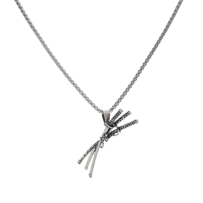 Anime Three Knife Sword Flow Pendant Necklace For Men And Women_voghion.com