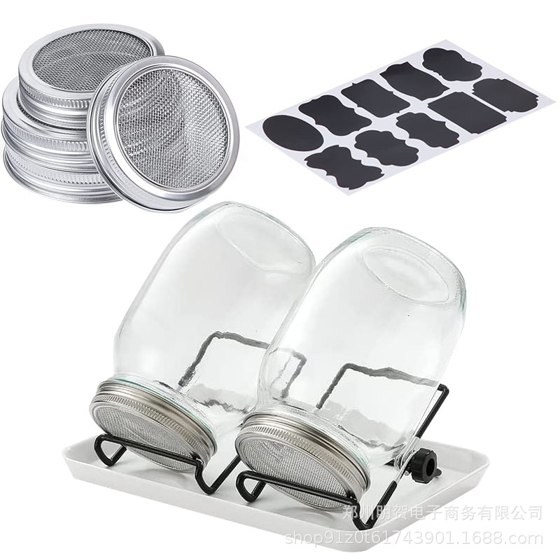 Amazon albañil tarro de acero inoxidable brotar tapa soporte de malla tapa bandeja albañil tarro de vidrio brote tapa traje image 6