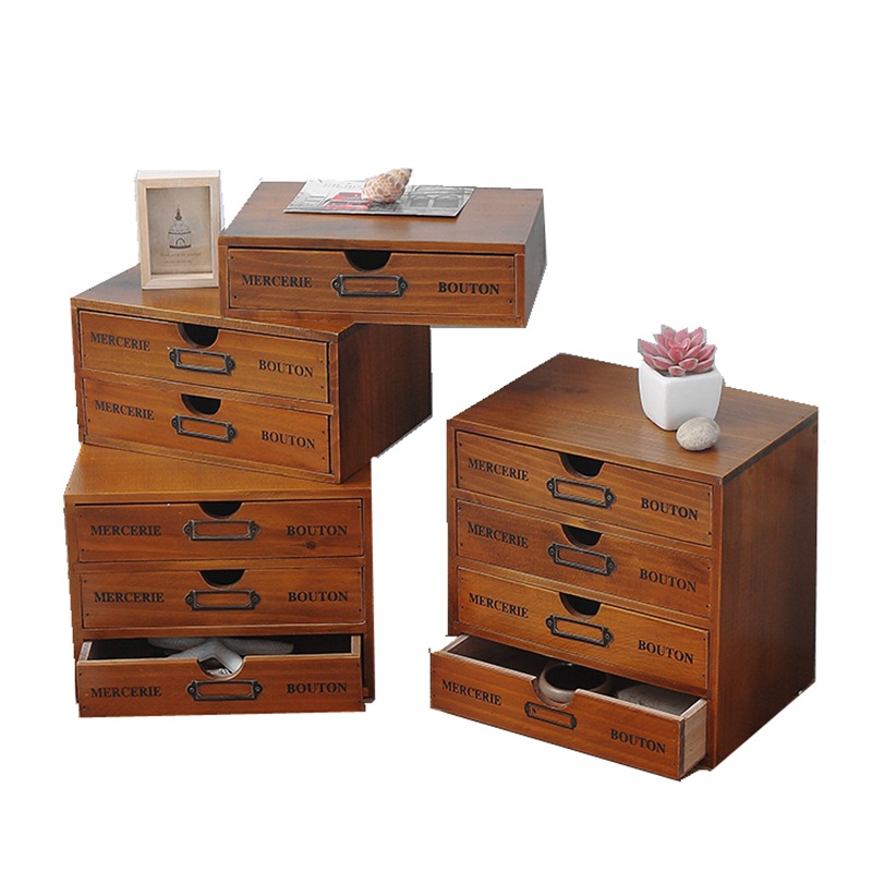 Organizador de almacenamiento de escritorio de oficina de madera sólida caja de madera zakka cajón de múltiples capas dormitorio caja de almacenamiento de cosméticos