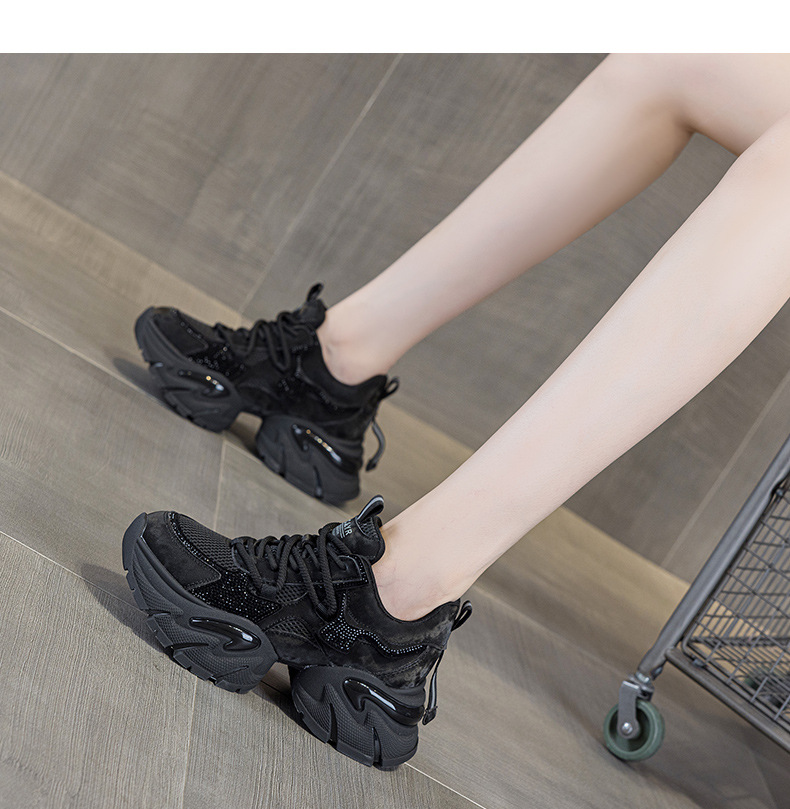 Giày sneaker nữ chunky đế dày tăng chiều cao, phong cách năng động, đế đệm khí — M2957 màu nâu, M2957 màu xám, M2957 màu đen chi tiết 20