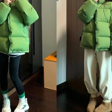 2023年新款韓系羽絨服女短款加厚韓版潮牌寬松面包服外套簡約綠色