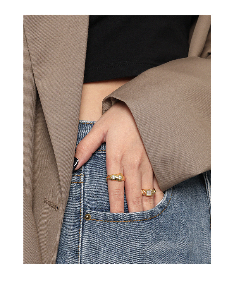 Simple Style Geometric Silver Plating Zircon Open Ring