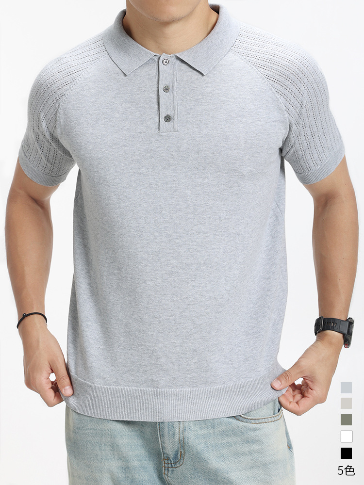 2026 verano hombre de manga de hombro polo de punto hombre botón de la solapa de negocios casual hombre alto sentido camisa