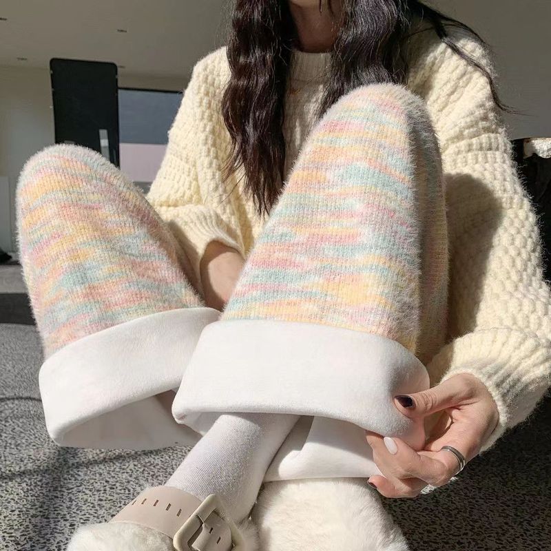 彩虹点点阔腿裤女秋冬2025新款高腰垂感糯米裤休闲直筒加厚毛呢裤|undefined