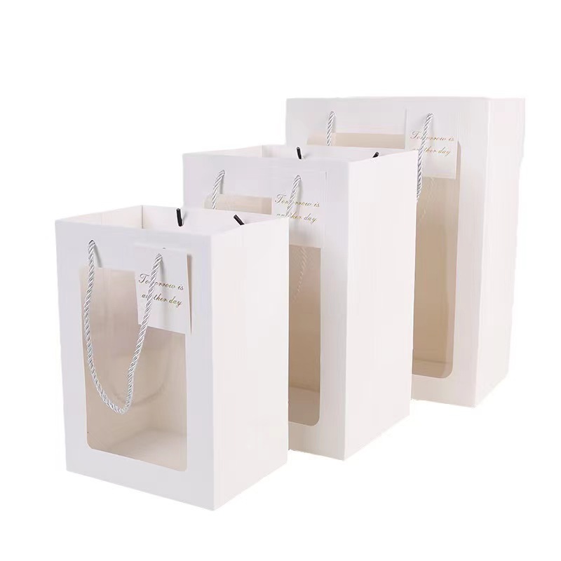 Bolso de ventana abierta Bolsa de ventana transparente de pvc Bolsa de embalaje de ramo de regalo cuadrado Bolsa de regalo de vacaciones al por mayor