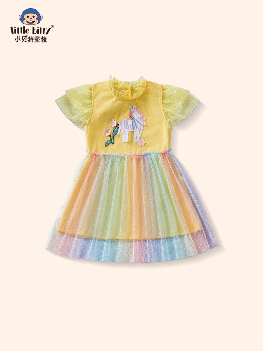 2025 Summer Children's New Arrival Cute Cartoon Animal Embroidered dress Girl's Gauze Flower Princess Dress