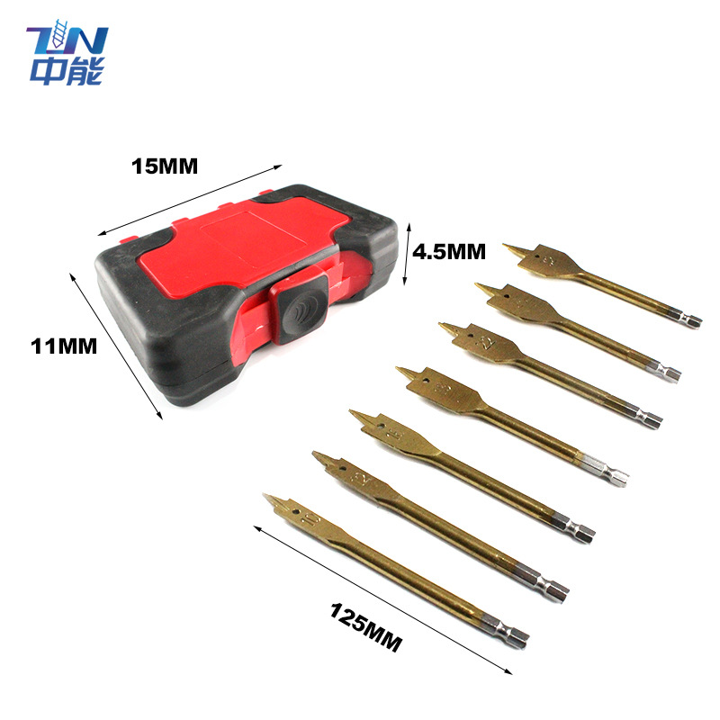7件套六角柄镀钛125长度短钻10-32MM木工扁钻木材打孔扩孔专用钻