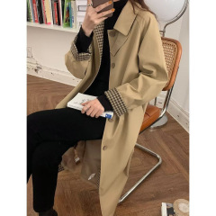 早春季韩系流行卡其撞色风衣外套女早秋季高级感大衣小个子中长款