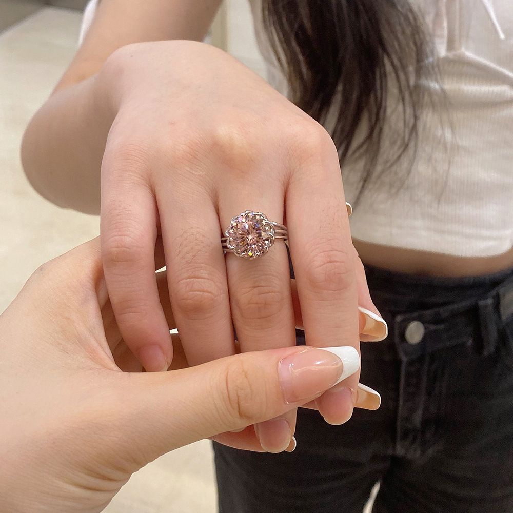 Fashion Flower Sterling Silver Plating Zircon Rings 1 Piece