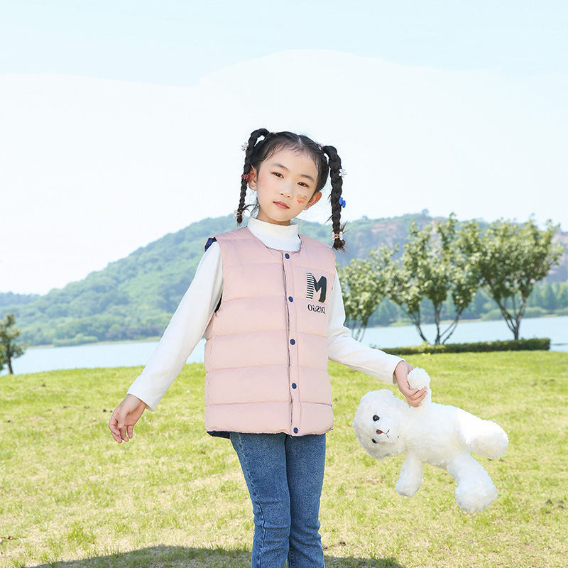 2025 nuevo chaleco de algodón de pluma exclusivo de otoño y invierno para niños y niñas dentro y fuera usando chaleco de algodón de pluma