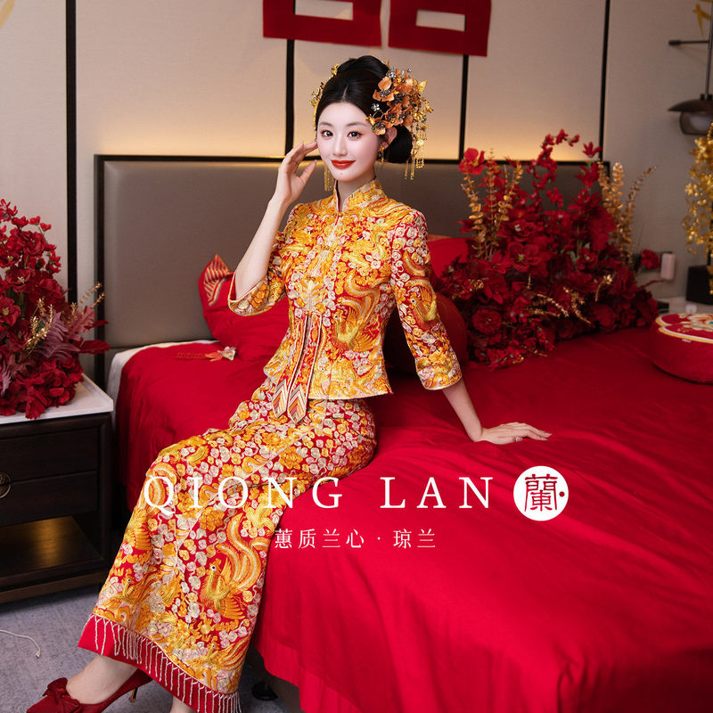 Qionglan High-End Royal Dragon and Phoenix Wedding Dress 2026 New Model Big Five Blessings Chinese Style Bridal Gown Bride's Wedding Xiuhe Dress Qionglan High-End Royal Dragon and Phoenix Wedding Dress 2026 New Model Big Five Blessings Chinese Style Bridal Gown Bride's Wedding Xiuhe Dress