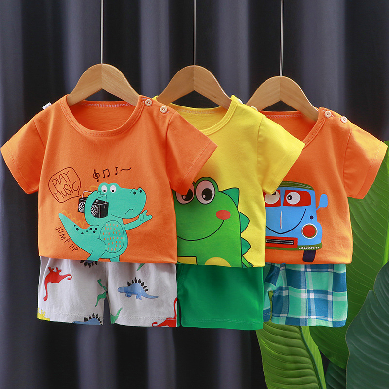 Children's T-Shirt Short-Sleeved Summer Boys Cotton Suit Women's Bao Summer Shorts Baby Clothes Manufacturers