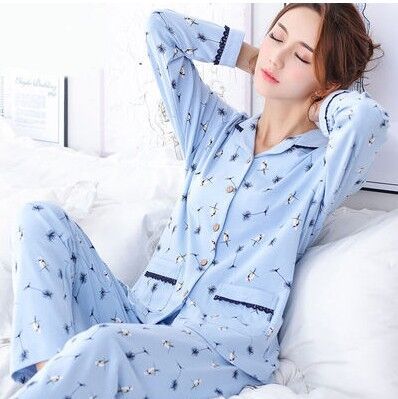 100% pijamas de algodón para mujer primavera y otoño se puede usar fuera Más tamaño manga larga Otoño e Invierno homewear traje