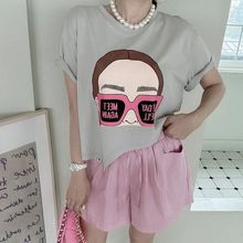 韩国东大门夏季新款搞怪印花T恤时尚设计感不规则百搭上衣女