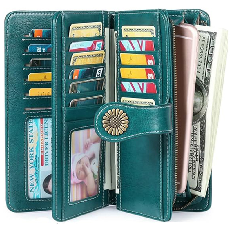Suphiar personalizado Amazon wallet billetera europea y americana cremallera larga cuero PU bolso de mano de gran capacidad para mujer
