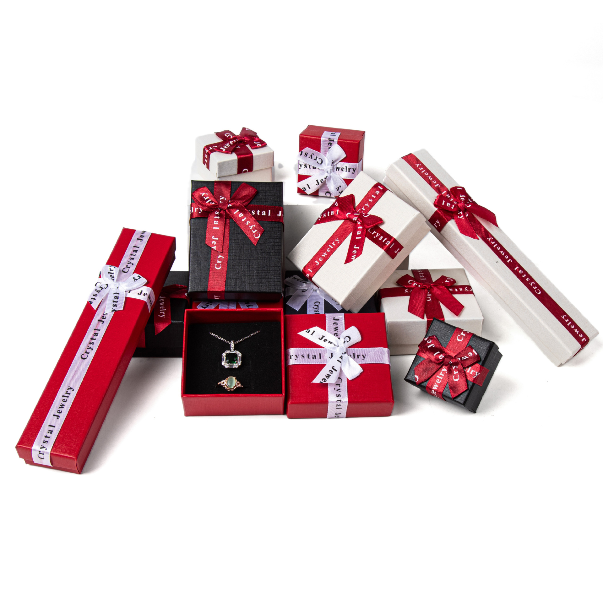 Caja de regalo de moda de cinta de arco de joyería Caja de embalaje de anillo de cubierta de cielo Caja de embalaje de collar de almacenamiento de pendientes de regalo