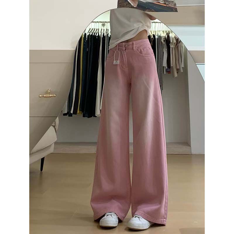 Dopamine Pink Wide-Leg Jeans for Women 2025 Autum New Age-Reducing Loose Straight Gradient Floor-Length Pants Dopamine Pink Wide-Leg Jeans for Women 2025 Autum New Age-Reducing Loose Straight Gradient Floor-Length Pants