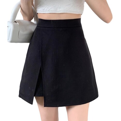 Large size fat mm pure color British style split A-line culottes for women 2025 summer thin carefully designed high waist slimming skirt