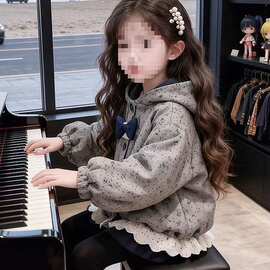 女童秋冬季棉服加厚洋气外套2025新款儿童韩版连帽碎花蝴蝶结棉衣