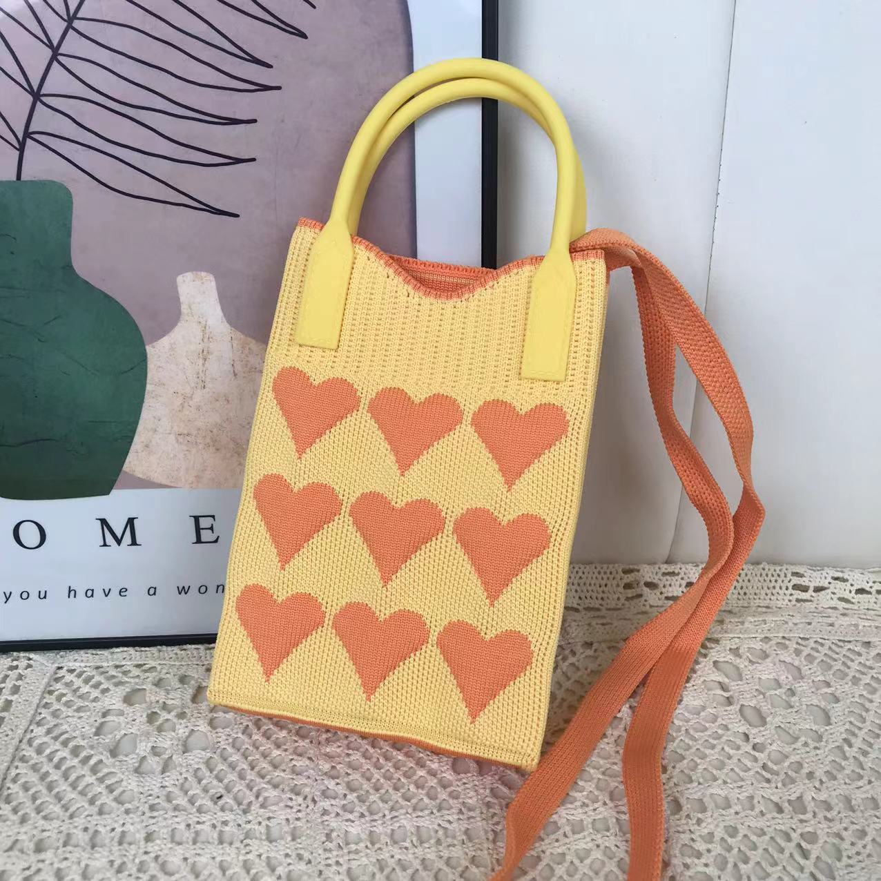 Nuevo amor bolso del teléfono móvil bolso de punto al por mayor de gran capacidad bolso de mano estudiante crossbody bolsa de lana fábrica