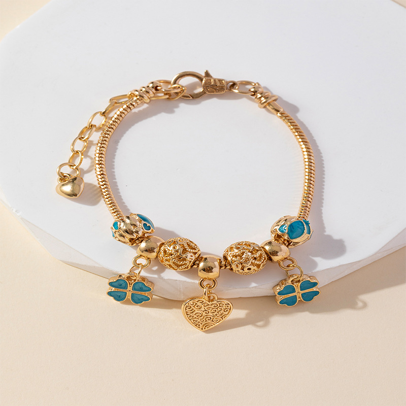 Panjia pulsera Dora DIY cuentas explosivas transfronterizas colgante en forma de corazón personalidad goteo de aleación hueco brazalete accesorios image 5