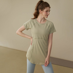 2024 New Women's Summer Sports Short Sleeve Slimming High-end Yoga Top Running Medium Long Hip Covering Fitness T-Shirt