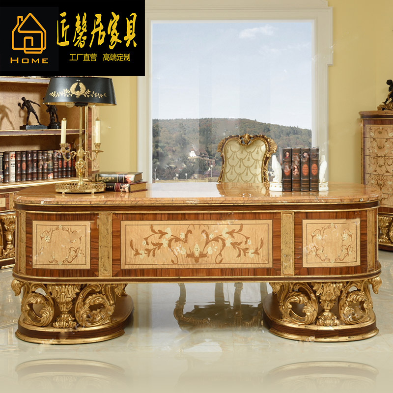 European Luxury Birch Carved Desk President Desk French Palace Office Desk Computer Desk Villa Furniture