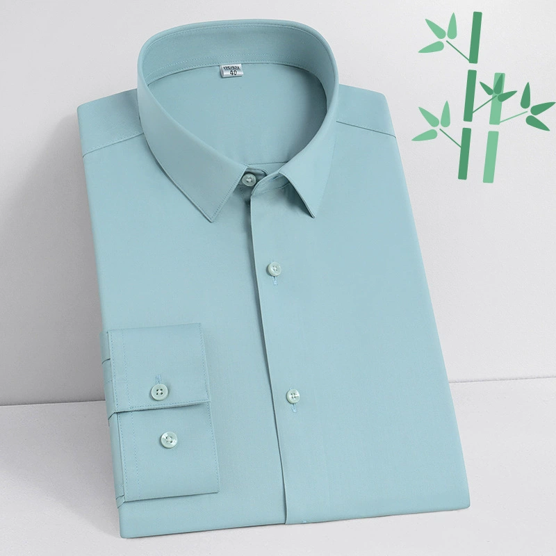Новая весенняя мужская эластичная рубашка из бамбукового волокна, мужская тонкая однотонная рабочая одежда, деловая повседневная одежда против морщин, без железной подкладки
