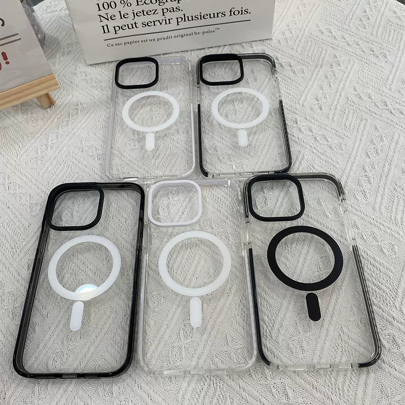 适用iphone11/14/16双色亚克力磁吸保护套防摔苹果15promax手机壳