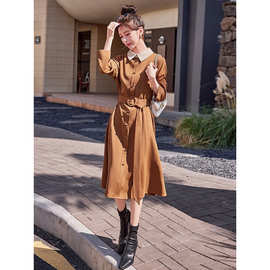 春秋装新品女装气质韩版修身拼接翻领长款时尚连衣裙 SY2523