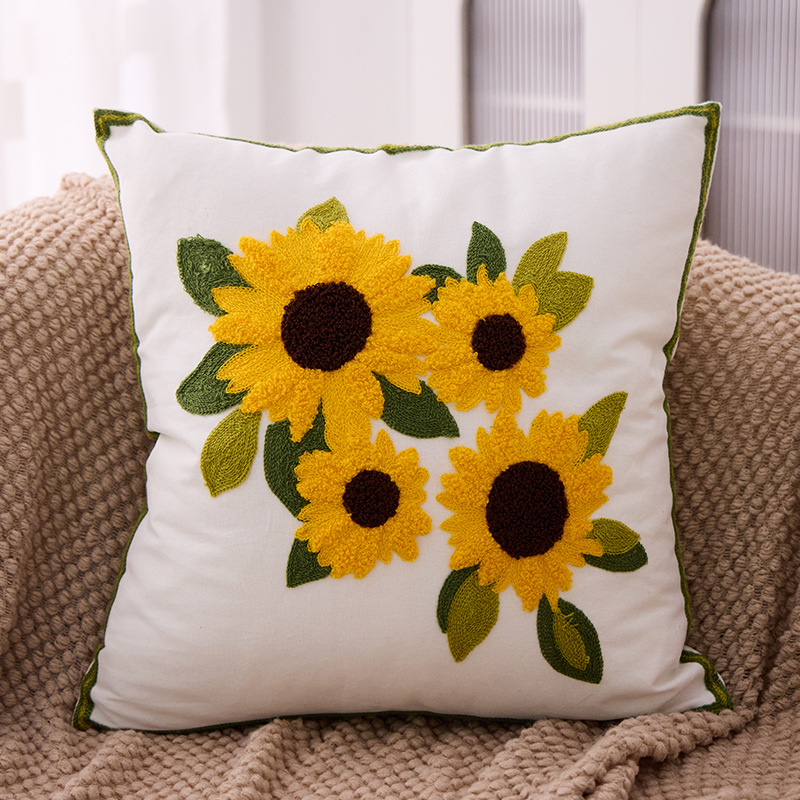 Nueva funda de almohada bordada con diseño floral pastoral, cojín para cabecera de cama, sofá, coche, sala de estar, soporte para la espalda con relleno opcional