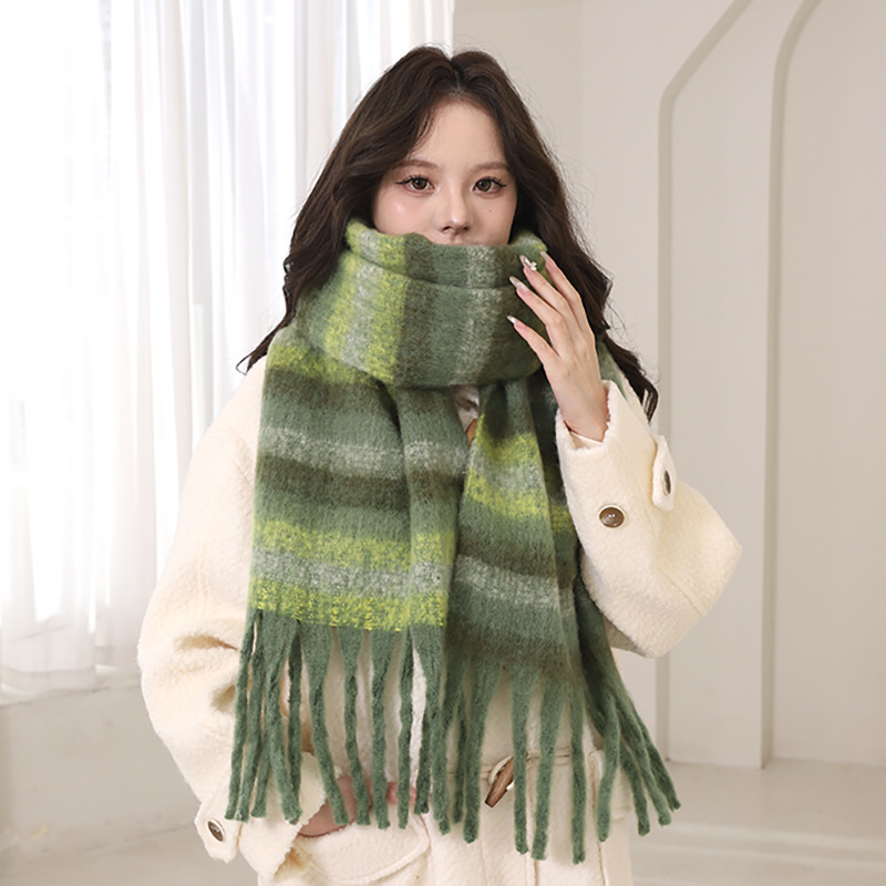 2024 autunno inverno nuova atmosfera sciarpa spessa in mohair, calore di alta qualità, cappotto versatile da uomo e da donna con strisce_voghion.com