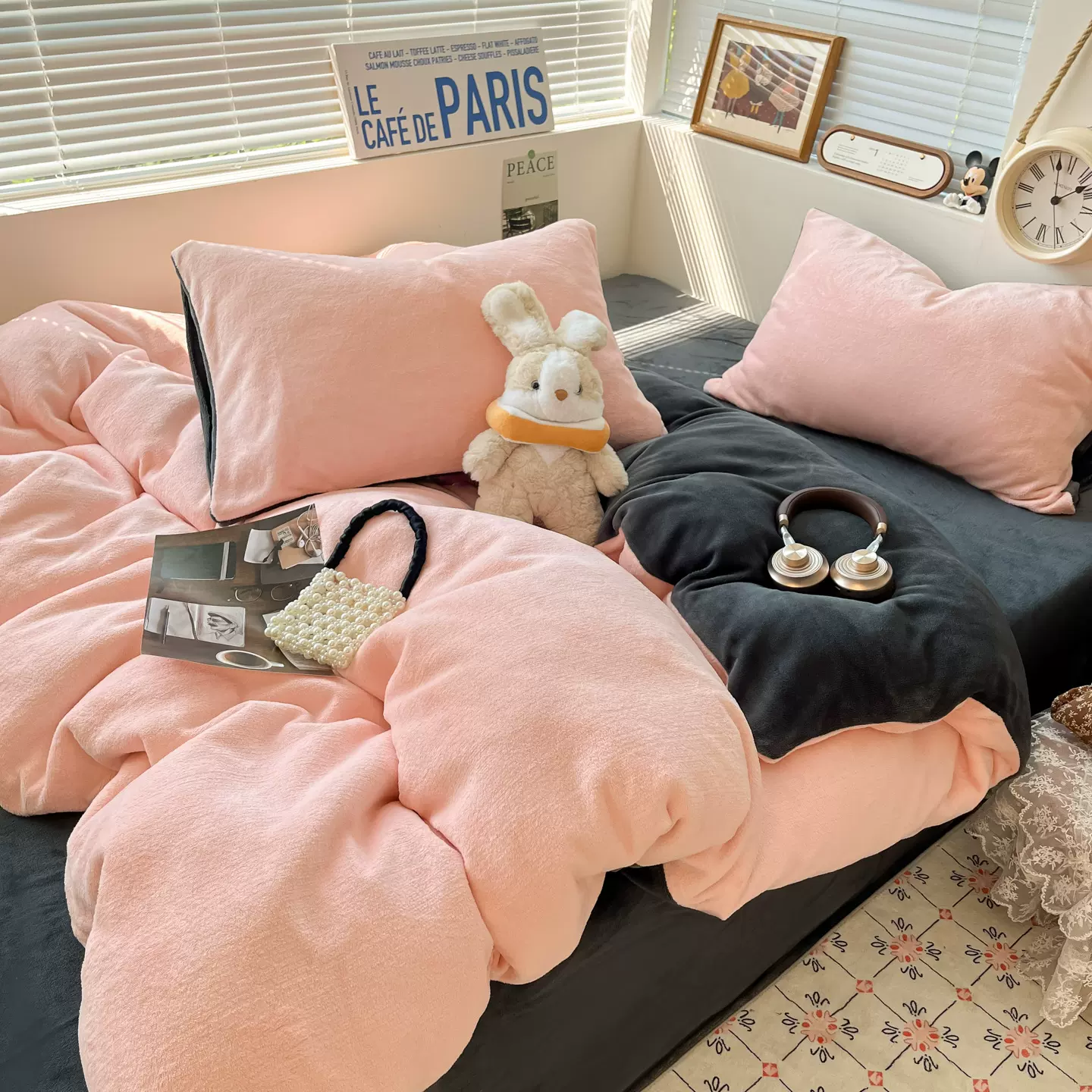 ins冬季双面绒加厚新款牛奶绒四件套被套学生宿舍三件套床上用品4