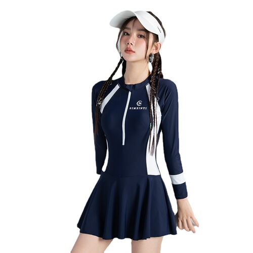 Black and White Striped One-Piece Swimsuit for Women, Small Bust Shaping, Abdominal Coverage, Slimming, Sun Protection, Breathable, Wholesale
