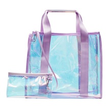 现货幻彩PVC女士手提包镭射沙滩包 大容量斜挎包托特包防