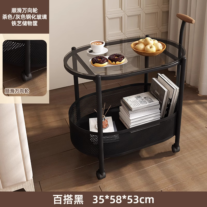 다용도 블랙 [팔걸이 + 철제 수납틀 + 타원형 회색 유리]