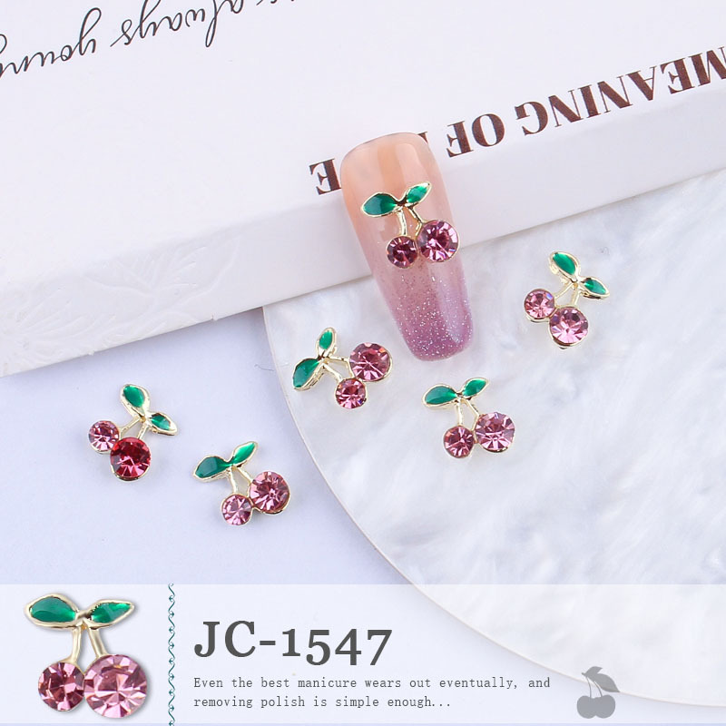 Venta caliente transfronteriza joyería de uñas al por mayor goteo cereza aleación diamante verano lindo fresco Super flash clavo diamante