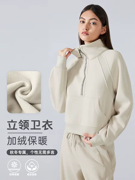 Autumn and Winter New fleece-lined Thickened Half Zipper High Collar Top Casual All-match Warm Sports Sweat for Women DAW150