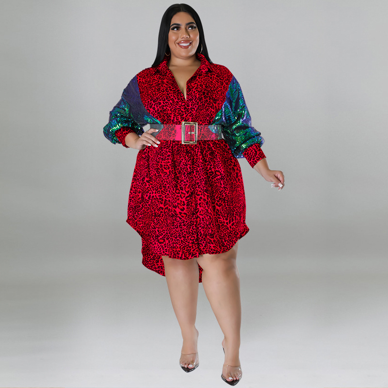 Women's Clothing Leopard Print Long Sleeved Top For Plus Size Women Sequin Detail Long Sleeve For Formal & Casual For Women_ecoleips.com